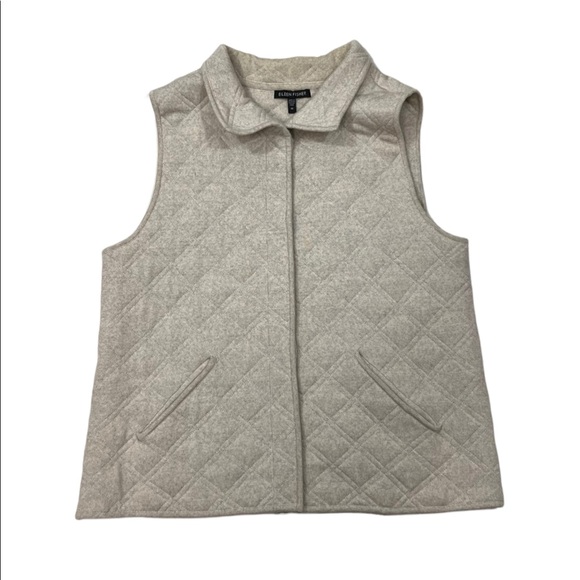 Eileen Fisher Medium Light Gray Button Front Merino Wool Quilted Vest Pockets - Picture 4 of 10